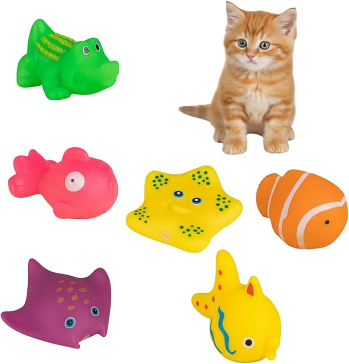 6Pcs Colorful Pool Cat Interactive, Cat Floating Water, Pet Kitten Swimming Bathing Fish, Sensory for Indoor Cats to Self Play