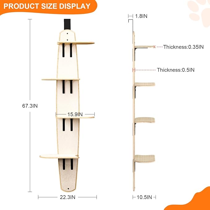 Door Hanging Cat Tree, 4-Tier Door-Above Cat Tree for Indoor Cats, Space-Saving Vertical Cat Furniture, Easy to Install Without Tools - Holds Up to 30 lb