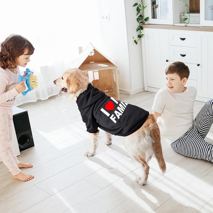 Dog Sweater Dog Hoodie Cold Weather Coat Hooded Sweatshirt for Puppies,Cats, Small Medium Large Dogs (Black(Family), Large)