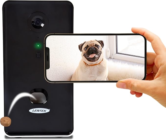 Lentek Automatic Pet Treats Feeder - Auto Treat Feeding Dispenser For Cat & Dogs With HD Camera, Alimentador, Programmable, Wifi, Smart Phone Control, Electronic, Automatico De Sensor, 10 Oz Capacity