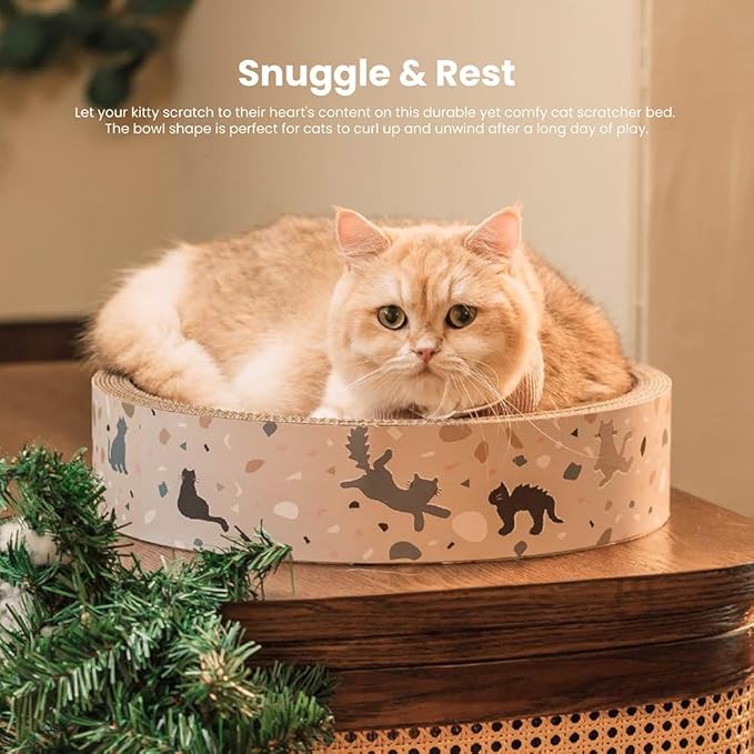 BLUE BAY Cat Scratcher Lounge Bed — 2-in-1 Cardboard Scratch Bowl & Cozy Cat Bed for Indoor Cats, High-Density Corrugated Scratcher, Non-Toxic Recyclable Furniture Protector, All Breeds