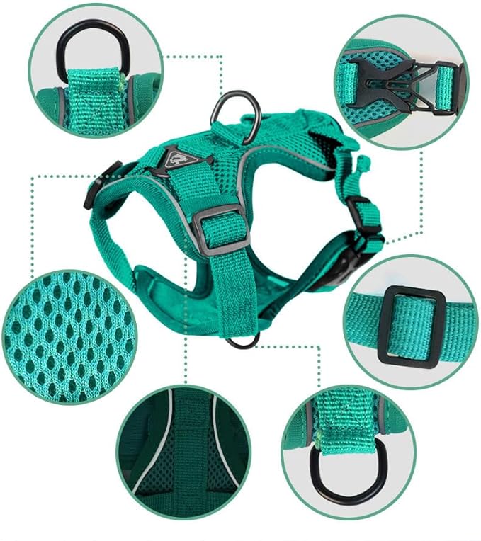 Cat Chest Harness and Leash Set for Walking Escape Proof, Soft Adjustable Vest Harnesses for Cats, Kitten Jacket with Reflective Strip, Easy to Put on with 3 Buckles for Traveling (Grey, S)