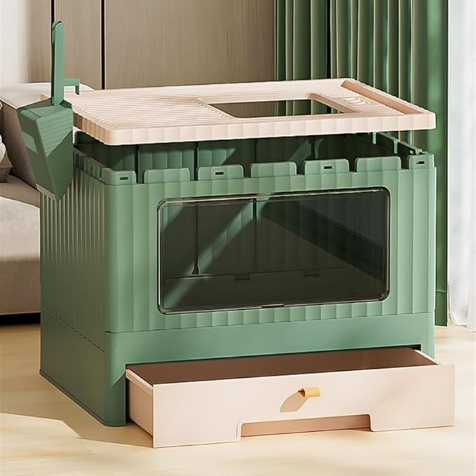 Pet Supplies, Foldable Cat Litter Box with Lid & Scoop,Top Entry Anti-Splashing Enclosed Toilet(Green)