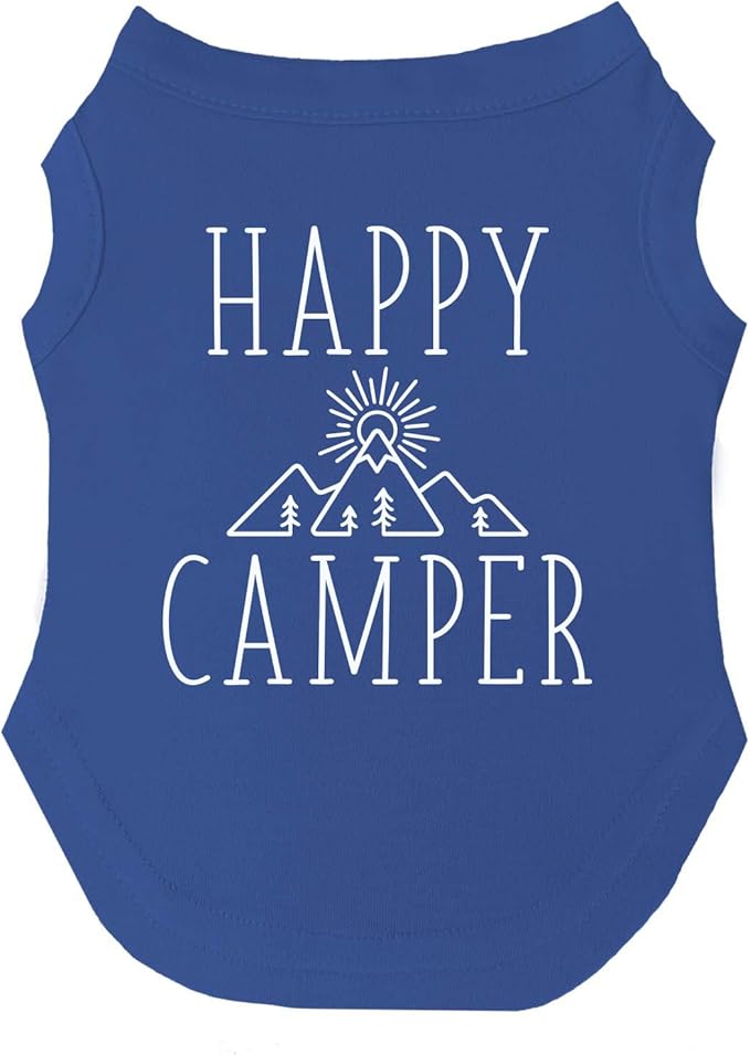 Happy Camping Dog Tee Shirt | Sleeveless Breeds | Summer | Outdoors | Travel | Hike |Royal Blue, 4X-Large 278