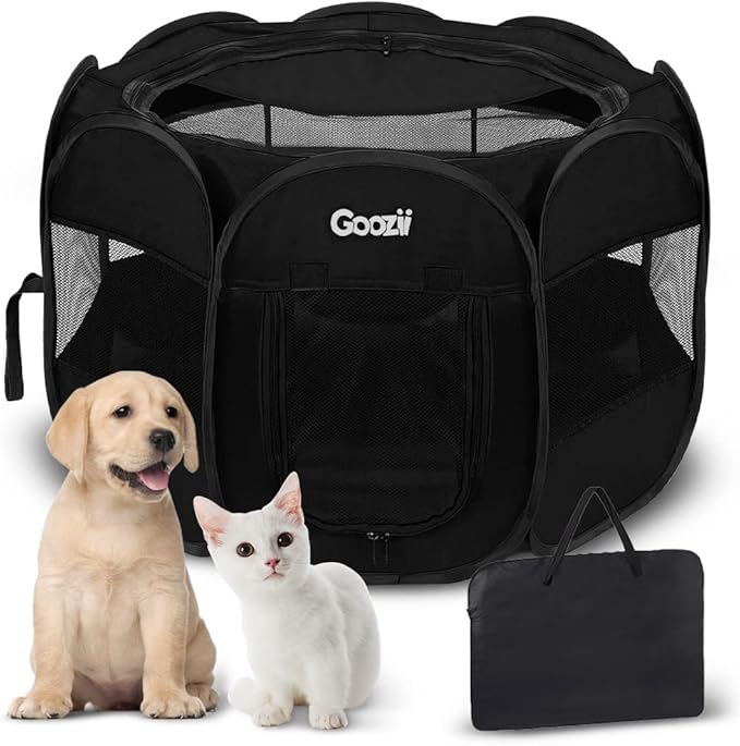 GOOZII Kitten Cat Playpen for Indoor Cats Enclosed, Portable Foldable Pet Dog Playpen Outdoor Play Tents Crate Cage with Zipper Top Cover Door for Puppy Outside Rv Car Camper (Black, Small Size)
