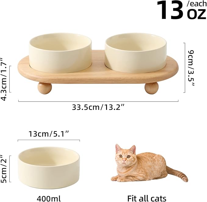 Havniva Raised Cat Bowls Water Bowl 5.1” Elevated Ceramic Cat Food and Water Bowl Whisker Friendly Pet Food Bowls for Indoor Cats, Wide Cat Water Dish Prevent Whisker Fatigue Non Slip Cat Feeder