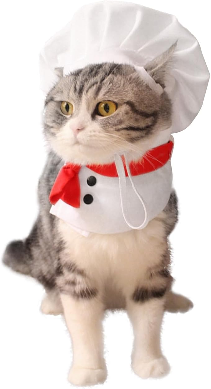 2PCS Pet Cooking Set Halloween Cosplay Pet Clothes Costume Chef Hat for Cats and Small Dogs Cap Dress Up Photo Props