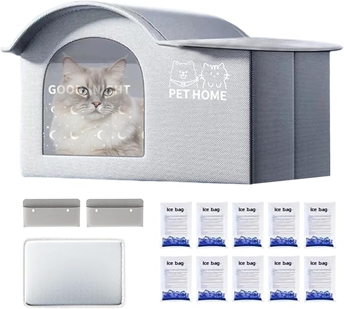 Cooling Cat House,Outdoor Cat House for Summer | Foldable Weatherproof Furniture Cave Dog Bed for Patio Backyard Outside Balcony Garden Summer Indoor Home