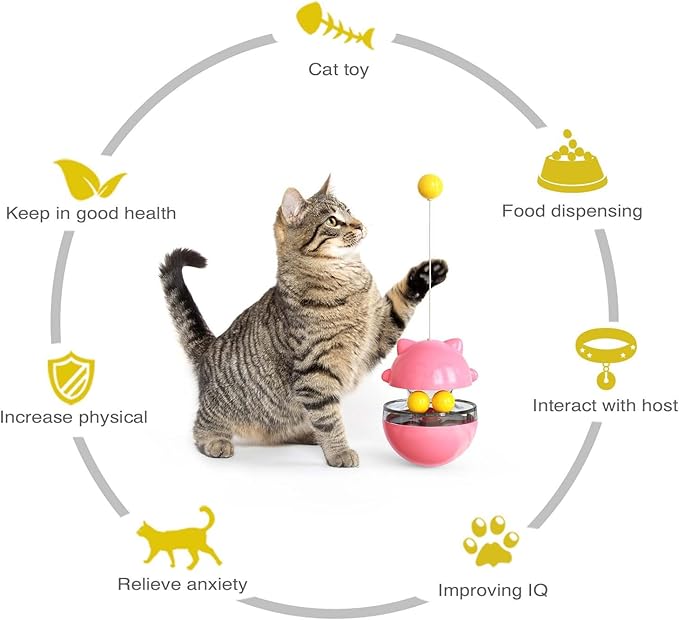 Interactive Cat Toy for Indoor Cats Wobble Treat Dispenser Ball Kitten Food Dispenser & Puzzle Feeder Balls & Enrichment Toys & Mental Stimulation Interactive Brain Game (Pink)