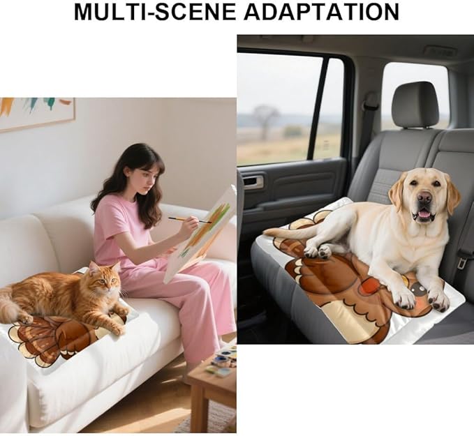 Cute Turkey Illustration Dogs Mat Easy to Wash Dog Bed Dog Pad for Bed Rectangle Cat Non- Slip Bottom Travel Accessories Multi- Scenario Big Beds Gift Printed Pet Pad 36× 24 Inch