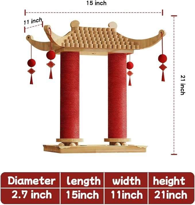 Premium Natural Hemp Double Pagoda Cat Scratcher, Durable Scratching Post for Indoor Cats, Stable Climbing Pole, Furniture Protector, Cat and Kitten Play Tower and Activity Center