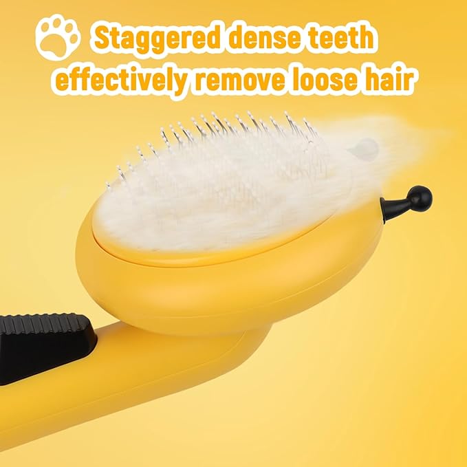 Kyakya Bee-Shaped Self-Cleaning Cat Brush for Shedding – One-Click Hair Removal & Soft Massage Grooming Brush, Washable Deshedding Tool for Cats & Dogs, Suitable for All Coat Types, Yellow