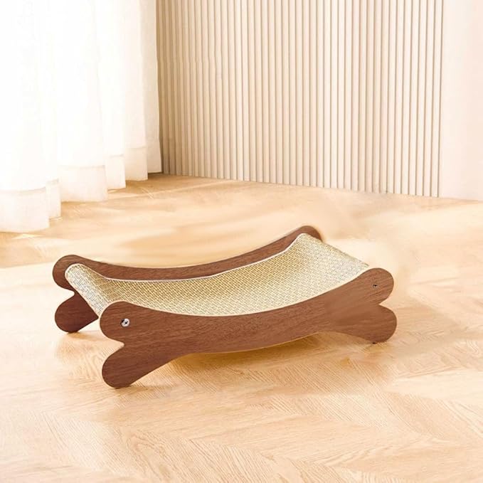 2-in-1 Cat Scratch Chair, Elevated Bed, Hammock Beach Chair Lounger, Wooden Cat Furniture, Cats Lounger with Sisal Mat, Hammocks, Cats Beds Pet Bed Mat (Coffee_15x12Inch)