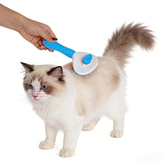 1Pc Cat Hair Brush Self Cleaning Slicker Brush with Release Button Pet Grooming Tool Skin Friendly Deshedding Brush for Dogs and Cats Easy Clean Blue 7.48 x 3.94 in