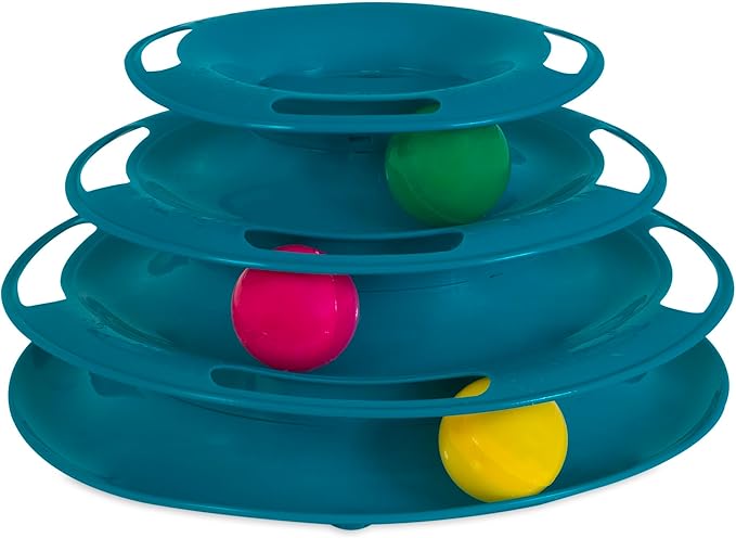 Pet Zone Busy Ball Three Tier Cat Tower Plastic Rattle Toy Fun Cat Toy with 3 Balls for Hunting Instincts,