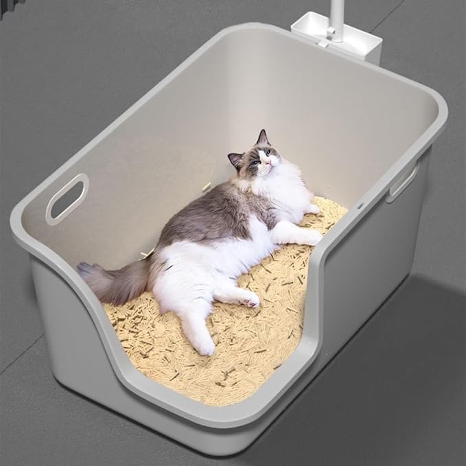 Pet Supplies, Large High Sided Cat Litter Box with Scoop, Leakproof & Easy Clean