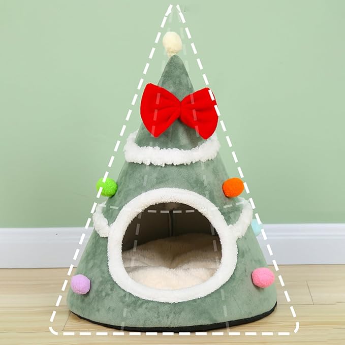 Christmas Cat House - Velvet Pet Tree House Nest, Warm Winter Sleeping Bag, Washable Furniture, Small Medium Large Breeds | Suitable for Bedroom Balcony Living Room Playing Resting Napping