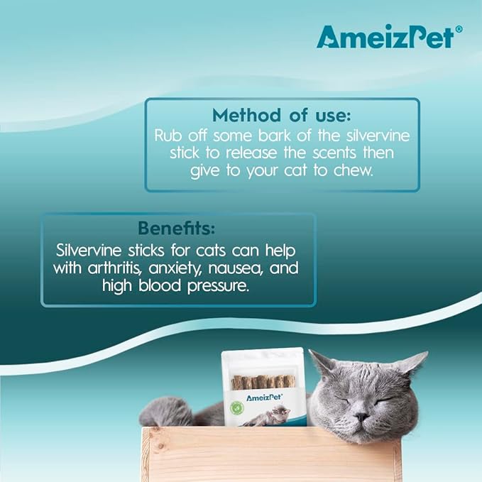 AmeizPet Catnip Sticks for Cats, Cat Dental Chew Sticks - Natural Matatabi Cat Dental Care, Silvervine Cat Teeth Cleaning (12 pcs)