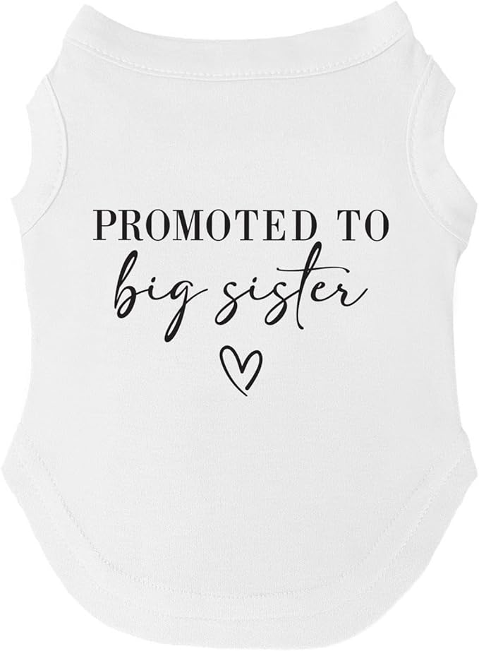 Promoted to Big Sister Boho Dog Tee Shirt | Sleeveless | Pregnancy Announcement | New Baby | Gender Reveal | Photoshoot (White, 3X-Large 692)