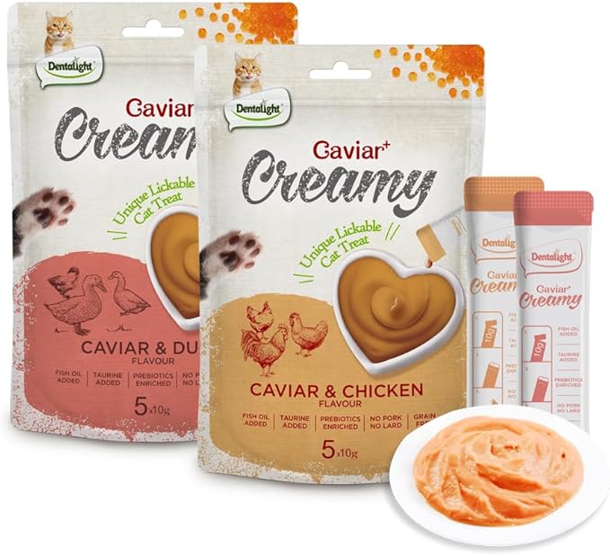 Caviar Chicken Creamy, Handheld Lickable Wet Cat Treat, Prebiotics and Fish Oil Added, Grain Free, 5pcs(50g, Chicken)