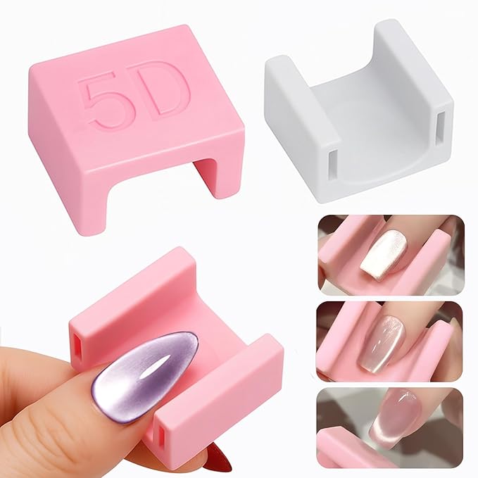 5D Nail Magnet Tool for Cat Eye Gel Polish - Strong Magnet, Non-Slip Finger Stand, Beginner Friendly Manicure Tool for DIY Home & Salon Use (NAT281-Pink)