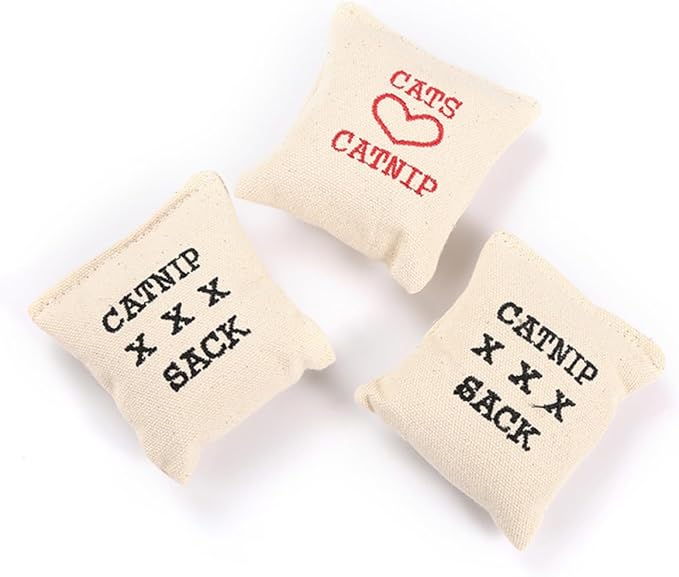 Healifty 10pcs Catnip Canvas Sachets Filled with Cotton Soft Cat for Pets Interactive Playthings Random Khaki Styles for Indoor Cats