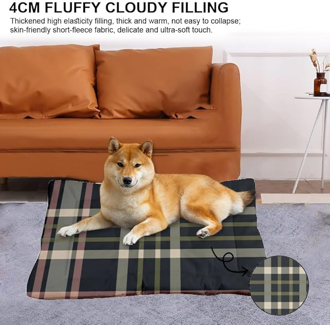 Pink Grey Plaid Cat Mat Non Slip Bottom Cat Sleeping Mats Soft Beds for Household Pets Dog Friendly Furniture Printed Crate Bed Gift Flat Bed 24× 18 Inch