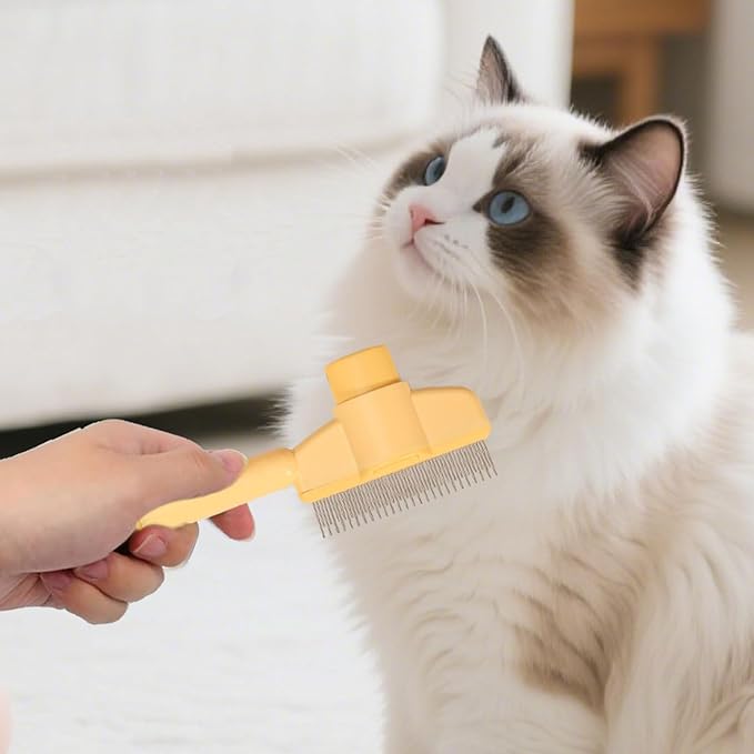 Dogs and Cats Comb with Release Button, Pet Hair Removal Tools with Safe Stainless Steel Teeth for Deshedding, Cat Grooming Supplies for Long/Short Hair, Cat Brush for Shedding, Orange