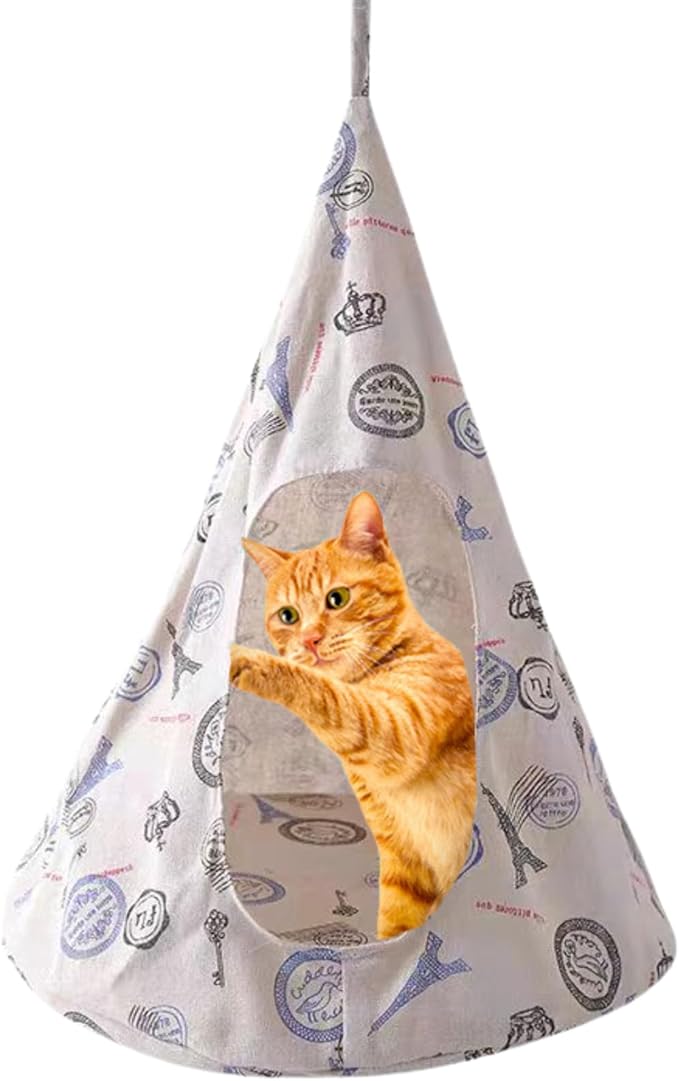 Breathable Cat Hammock Bed Comfortable Hanging Pet Hammock Bed Swing for Cats Small Dogs Rabbits (White-Tower,Small)