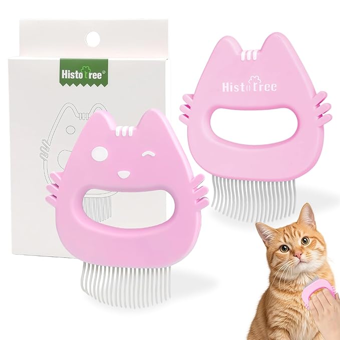Pink Cat Comb Cute Cat-shape Pet Hair Removal Massaging Shell Comb Soft Deshedding Brush Grooming and Shedding Matted Fur Remover Dematting tool for Long and Short Hair Cat Dog Puppy Bunny