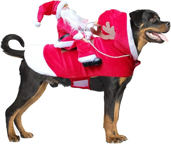 BWOGUE Santa Dog Costume Christmas Pet Clothes Santa Claus Riding Pet Cosplay Costumes Party Dressing up Dogs Cats Outfit for Small Medium Large Dogs Cats