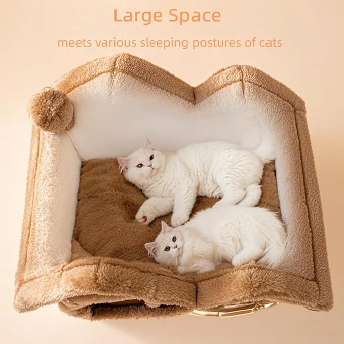 Double Roof Cat Nest Cute Bear Shaped Dog House Foldable Warm Soft Kennel with Removable Cushion and Non-Slip Bottom