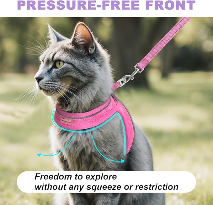 Cat Harness and Leash Set,Escape Proof Kitten Harness,Step in Adjustable Soft Lightweight,Easy Control,Reflective Strips Comfortable for Walking Travel(Pink,XXXS)