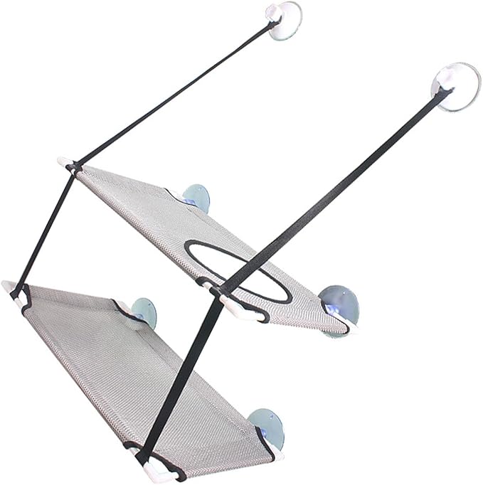Cat Window Perch Double Layer Suction Cup Cat Hammock Cat Window Hammock Bed Cat Furniture Cat Shelf for Indoor Cats Sunbathing and Viewing(Gray)