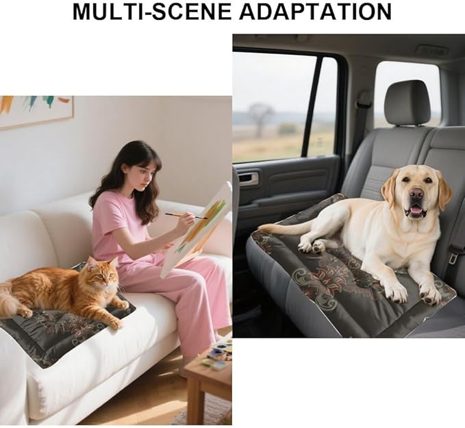 Paisley Floral Patterns Cat Bed Mats Non Slip Dog Mat Outdoor Pet Bed Black Bohemian Patterns Cozy for Cats Non- Slip Bottom Dog Room Furniture Multi- Scenario, Multi- Model Pet Beds Gift Printed Mat