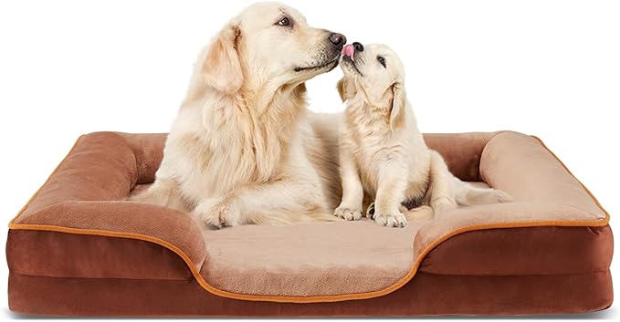 DUMOS Orthopedic Dog Beds for XL Large Sized Dogs, 42x32 in Machine Washable Cover Pet Bed, Anti-Slip Waterproof Memory Foam Couch Bed for Indoor Dogs and Cats, Brown