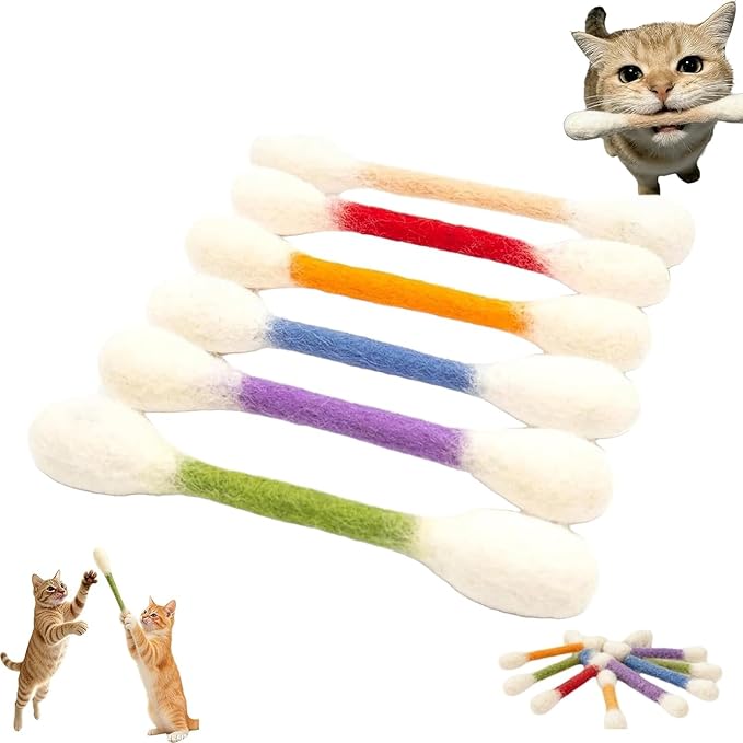 6-Pack Cat Giant Qtip Toy, Cotton Swabs Cat Toys with Catnip, Giant Qtip Cats Toy for Boredom Durable Dental Teething Ropes, Big Interactive Felt Kitty Kicker Play Lover Gift Accessories (Mixed)