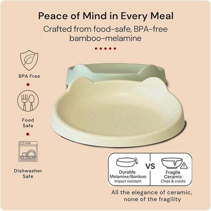 7 Ruby Road Anti Whisker Fatigue Cat Bowls Set of 2 - Wide Shallow Cat Food Bowls for Indoor Cats, Non-Slip Cat Dishes