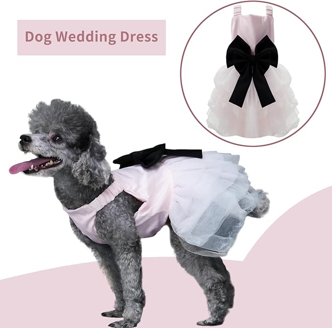 Dog Dress,Pet Wedding Dress Princess Formal Tutu Skirt with Bowknot,Puppy Birthday Party Outfit Apparel Girl for Small Dogs Cats (Pink, Large)