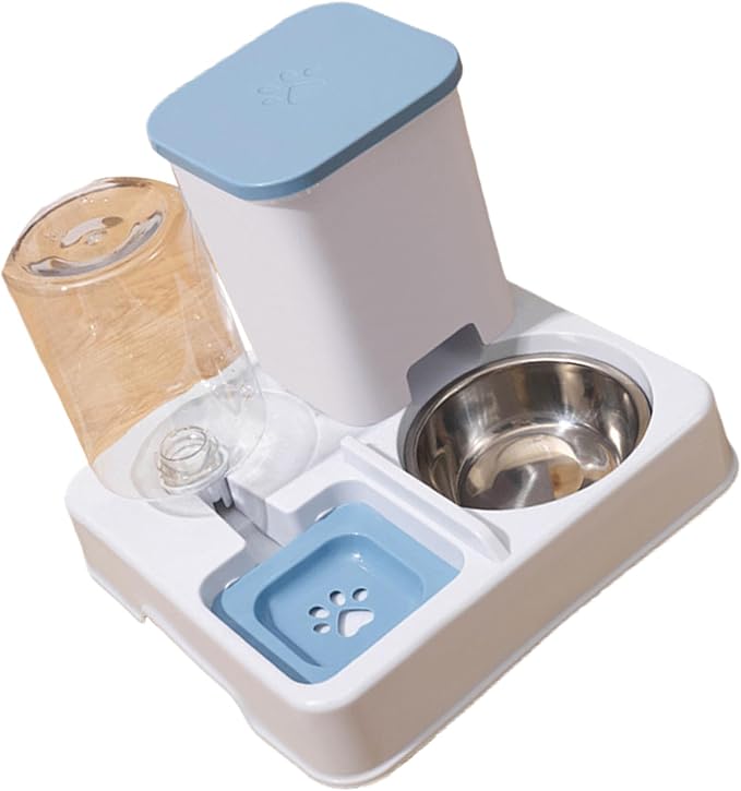 Dog Double Bowl Feeder Automatic Cats Food Container Water Dispenser for Daily Feeding Watering Stainless Steel for Pet