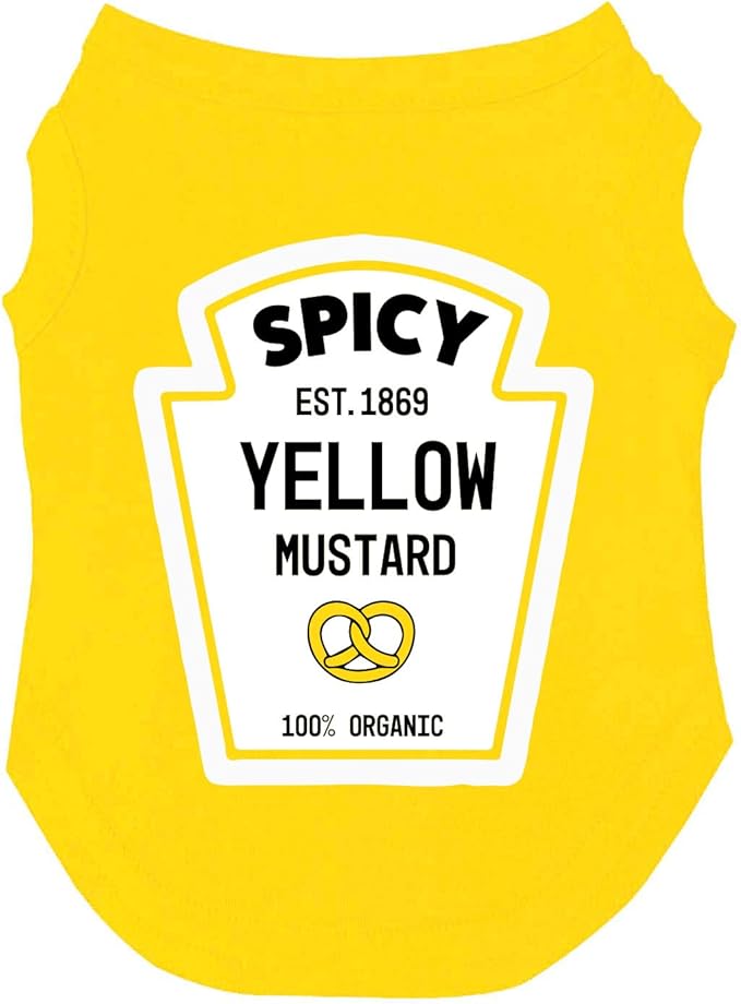 Spicy Yellow Mustard Halloween Costume Dog Tee Shirt Sizes for Puppies, Toys, and Large Breeds (Yellow, 5X-Large 1161)