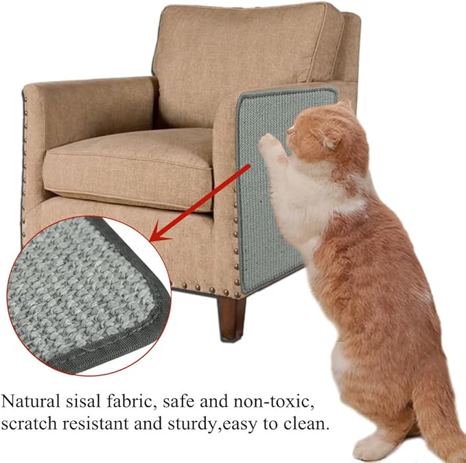 Natural Sisal Cat Scratching Pad Cat Scratch Furniture Protector Cat Scratcher Mat Sofa Bed Corner Protector Anti-Slip Cat Scratch Pads for Grinding Claws, Post Tree Ramp Cardboard (Gray-7.8 * 23.6”)