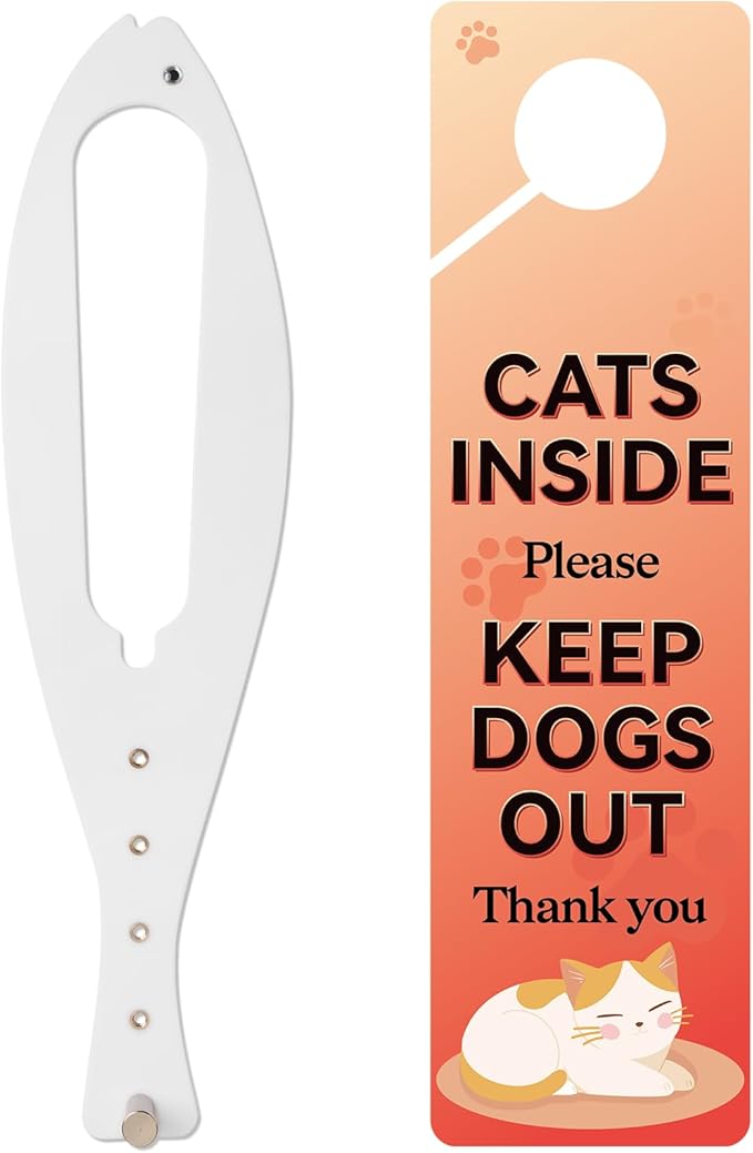 TGIOW Cat Door Latch, 1 Pcs Cat Door Stopper Pet Door Latch to Keep Dog Out of Litter Box and Food, Door Prop for Cat with 5 Adjustable Size Strap 2.5-6" Wide, No Measuring, Easy to Install, White