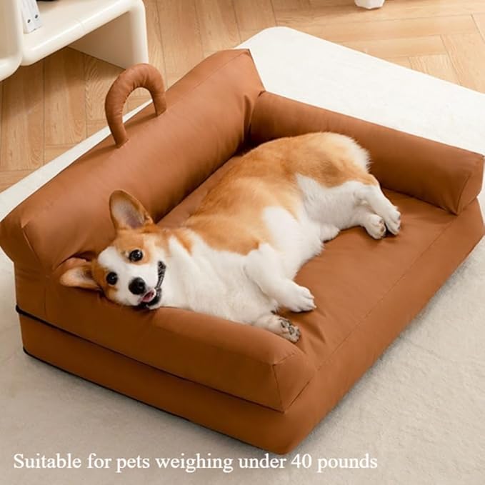 Pet Sofa Bed for Small Cats & Dogs - Faux Leather Cat Dog Couch with Non-Slip Bottom, Soft Kennel Sofa Chair for Indoor Use(Gray)