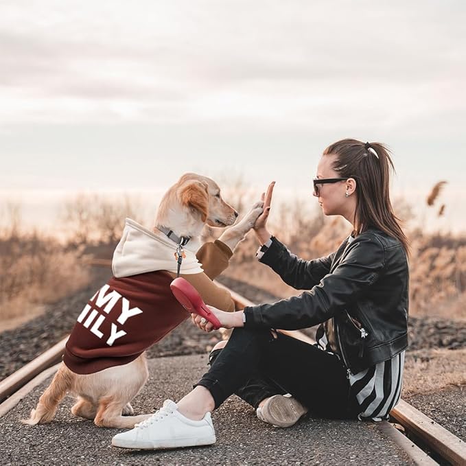 Fashionable Dog Hoodie – Soft & Warm Dog Sweater with Leash Hole,Pet Hooded Sweatshirt for Cats and Dogs with Broad Chests (e.g., French Bulldogs, Pitbulls) (Brown(Family), Small)