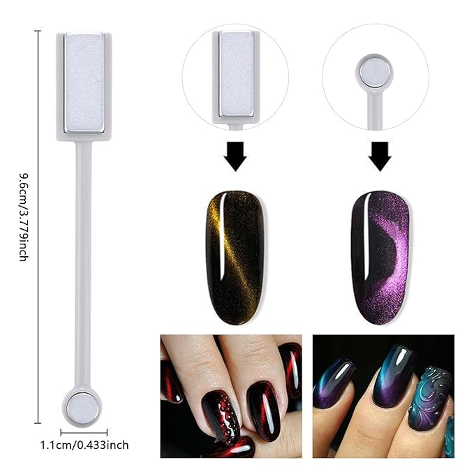 5Pcs Nail Art Magnet Set For Nails 3d Cat Eye Magnets Dual End Cylindrical Flower Point Nail Magnets For Cat Eye Nails Polish Magnets Sticks Nail Art Magnetic Sticks Cat Eye Design Tools
