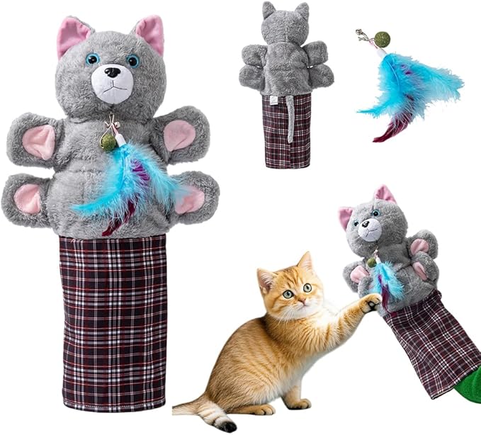 Cat Wrestling Glove with Bell & Catnip - Cats Puppet Wrestler with Tough Padding for Safe Play, Interactive Puppet Toy for Indoor Play, Exercise & Boredom Relief, Family Bonding & Feline Training