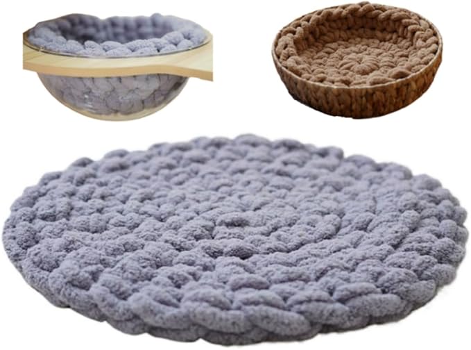 Hand-Woven Cat Mattress Nest Space Capsule Stepping Milk Round Cushion Pet Warm Pad Sleeping Four Seasons Indoor Pet Cat Climbing Frame Mat Enlarged Thickened (Gray, 35CM)