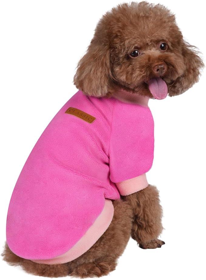 Classic Fleece Dog Sweater – Soft & Warm Stretchy Sweatshirt for Small Dogs & Cats, Cold-Weather Pullover for Everyday Wear (Dark Pink, Medium)