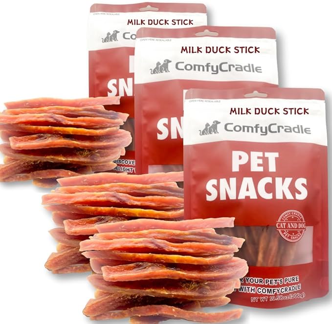 Creamy Duck & Milk Jerky, Irresistible Novel Protein Dog Treats, Calcium-Rich Tender Chews for Strong Bones & Sensitive Dogs (Duck,3 Pack x 10.58 Ounce(Pack of 3))